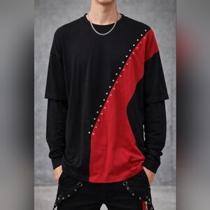 NWT Hot Topic Black & Red Grommet Layered Long Sleeve Shirt XL Punk Streetwear